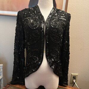 Black beaded & sequined silk bolero jacket